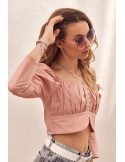 Short blouse with a heart neckline, pink 4070 - Online store - Boutique